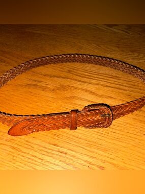Lands' End Women’s Braided Cognac Brown Leather Belt #506 Size 28 Boho Western